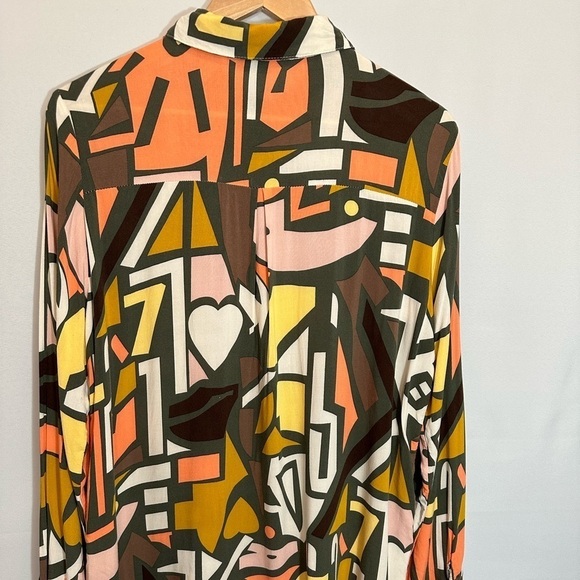 Big Dart Womens Button Down Shirt Long Sleeve Retro Abstract Color Block Funky M - Picture 7 of 14